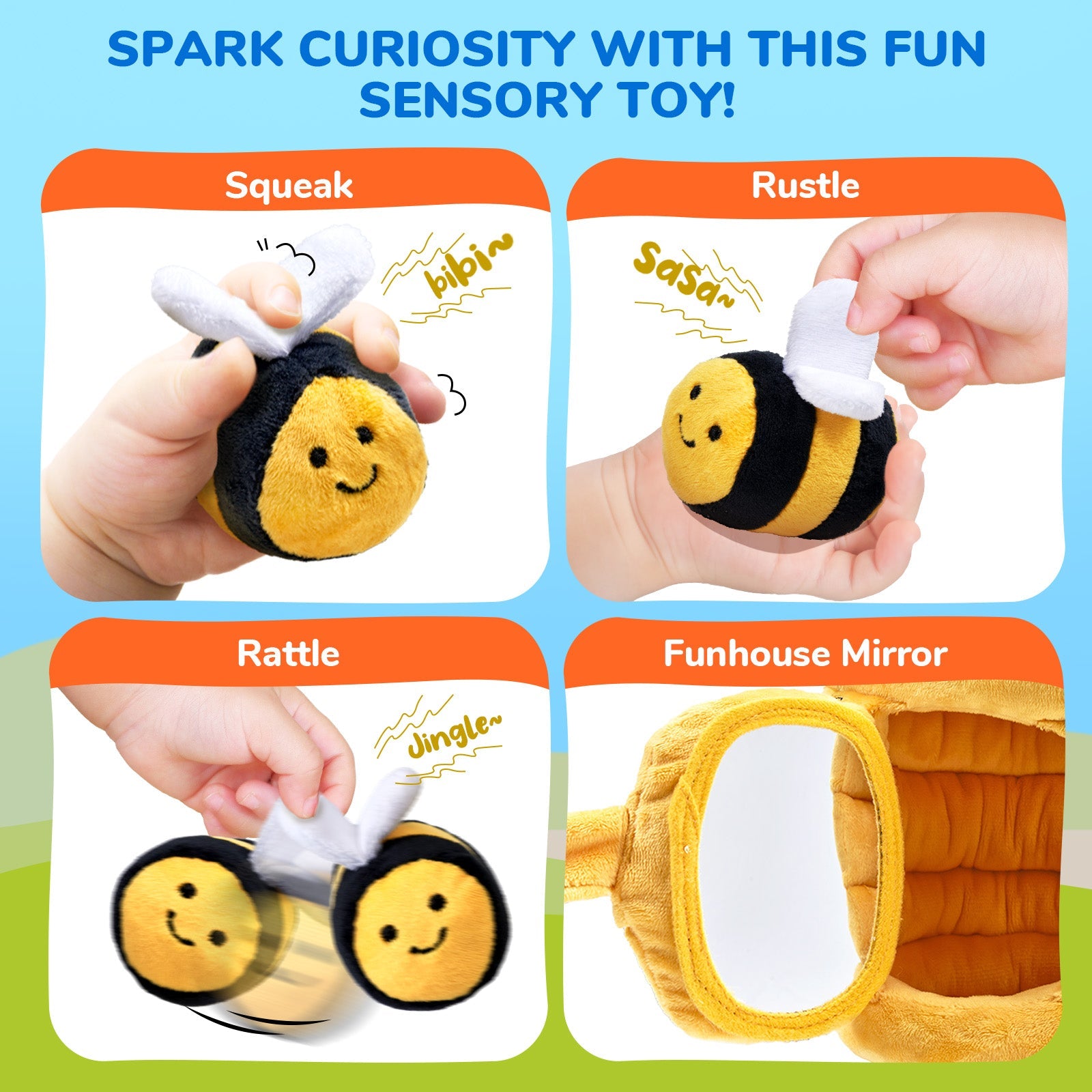 Soft Baby Beehive with 5 Soft Sensory Bees - Honeybee Plush Toy