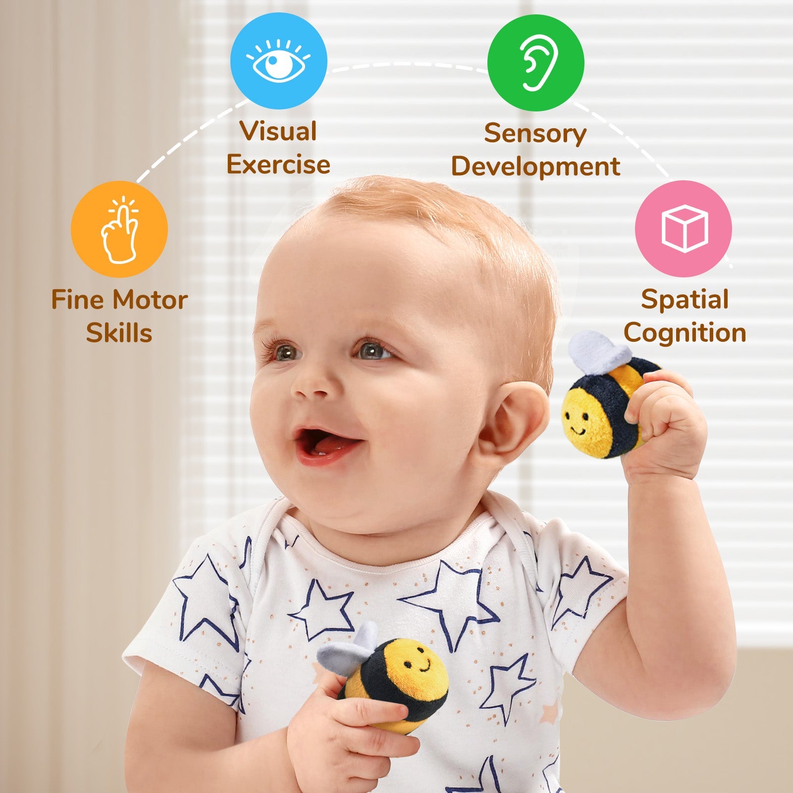 Soft Baby Beehive with 5 Soft Sensory Bees - Honeybee Plush Toy